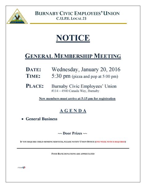 Notice Of Meeting Template