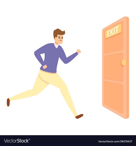 Exit Door Fast Evacuation Icon Cartoon Style Vector Image
