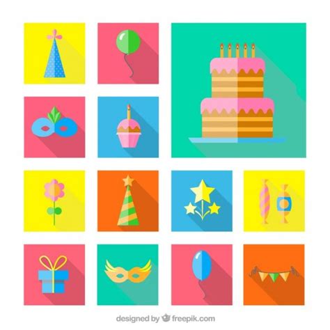 Colorful Birthday Party Elements In Flat Design Free Vectors Ui