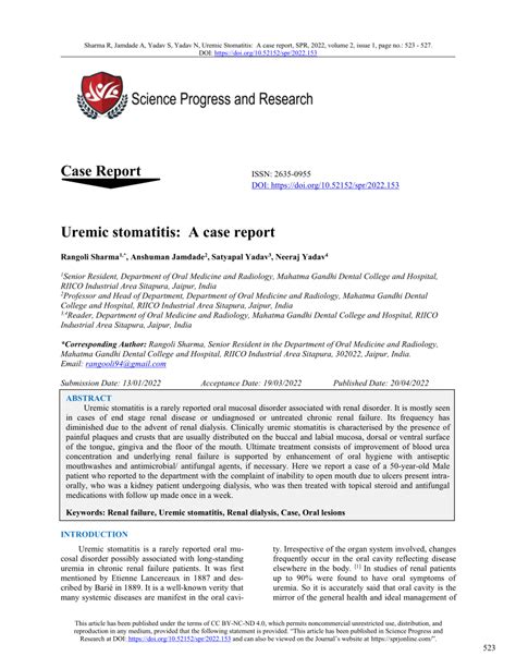 Pdf Uremic Stomatitis A Case Report