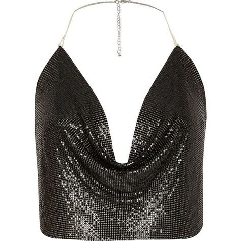 River Island Black Chainmail Halter Cowl Neck Top 50 Liked On
