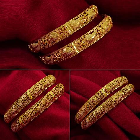 £655 Gbp Goldplated Designer 2pc Kada Bangle Set Party Jewellery