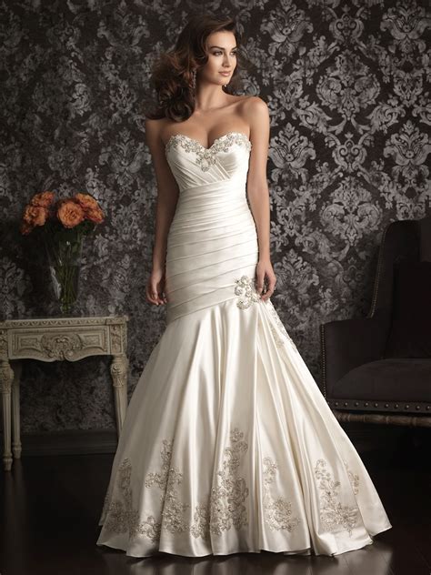 mermaid sweetheart satin ruched wedding dress with embroidery beading crystals