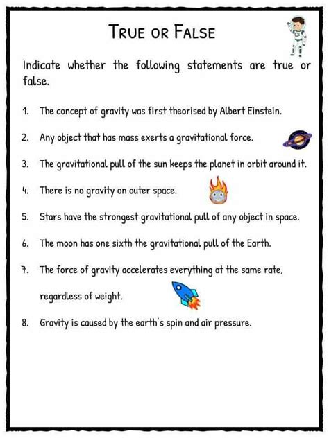 Printable Gravity Worksheets