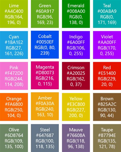 Windows Phone 8 Theme Colors Hex And Rgb Rgb Color Codes Windows