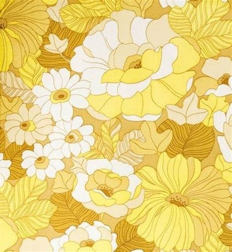 024 Floral Print Yellow Yellow Art Print Pattern Wallpaper Retro