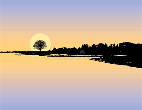 Sunset Lake Silhouette Stock Vector Illustration Of Shoreline 4629526
