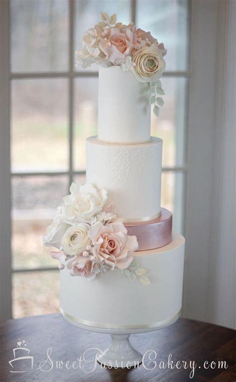 Soft Ivory And Blush Pink Wedding Cake With Handmade Sugar Flowers Sweetpas Blu