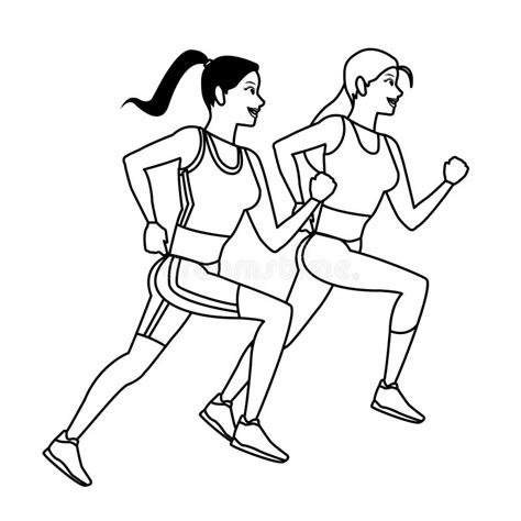 Fitness Women Running In Black And White Stock Vector Illustration Of