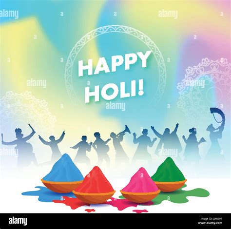 Happy Holi Celebration Background With Bowls Full Of Dry Color Powder