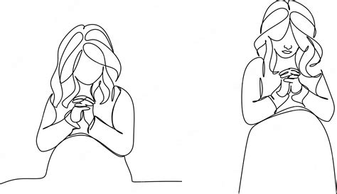Premium Vector Continuous Line Drawing Of Little Girl Praying For