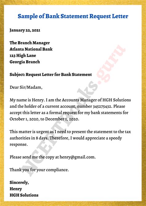 Bank Statement Request Letter Template Format Samples And Writing Tips