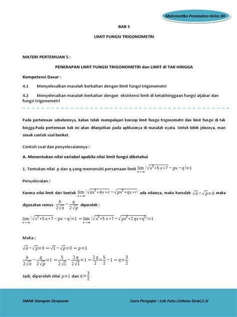 Lks Penerapan Limit Fungsi Trigonometri Pdf