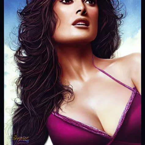 Portrait Of Salma Hayek In The Style Of Stefan Kostic Stable