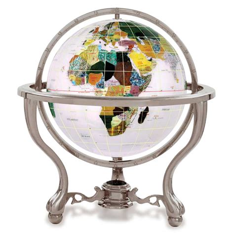 Opal Gemstone Globe On 3 Leg Antique Silver Desk Stand