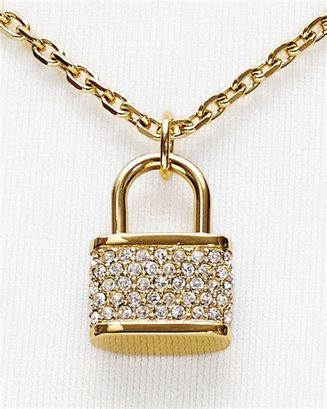Lyst Michael Kors Padlock Charm Necklace 16 In Metallic