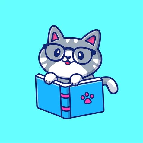 Premium Vector Cute Cat Reading Book Cartoon Icon Illustration