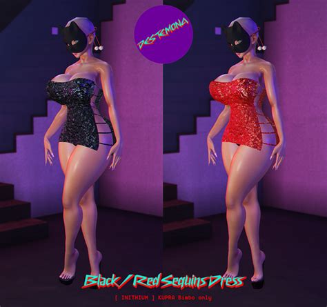 Second Life Marketplace Black Red Sequins Dress Inithium Kupra