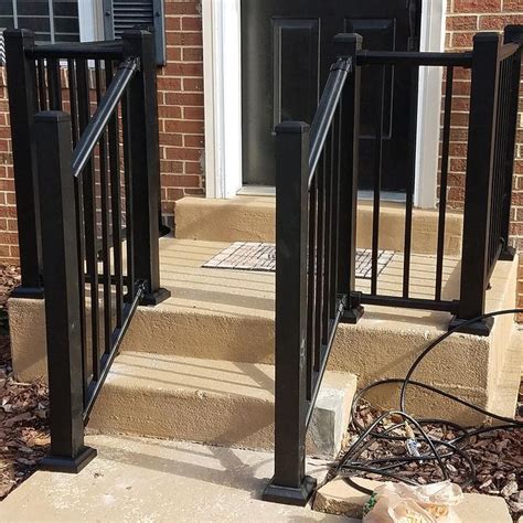 It includes four mounting brackets and the necessary hardware to secure to metal, wood, brick and concrete posts. Weatherables Classic Square 3.5 ft. H x 70-1/2 in. W Textured Black Aluminum Stair Railing Kit ...