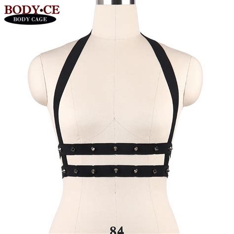 Womens Sexy Goth Body Harness Lingerie Spike Cage Bondage Bra Elastic Strappy Tops Halter