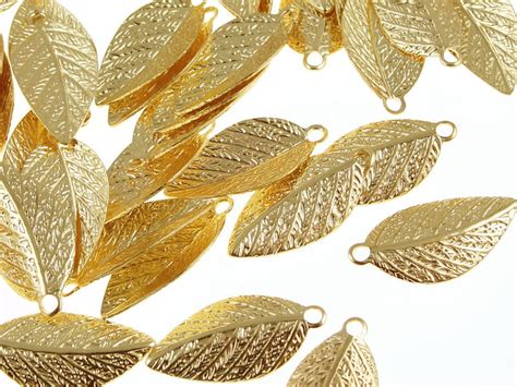 Gold Leaf Charms Plated Gold Leaves 15mm X 7mm Golden Leaves Etsy