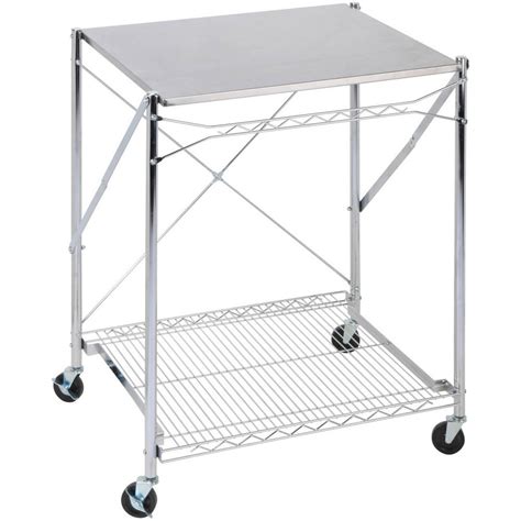 Honey Can Do Urban Stainless Steel Folding Work Table Cart With Wheels
