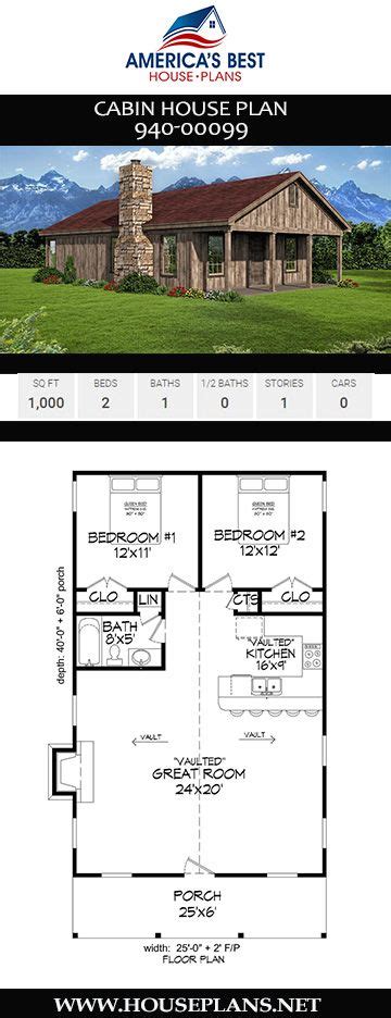 House Plan 940 00099 Cabin Plan 1000 Square Feet 2 Bedrooms 1