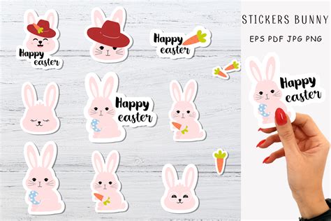 Bunny Stickers Happy Easter Stickers Graphic By Vitaminka26