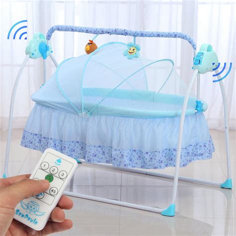Electric Baby Crib Cradle Infant Rocker Auto Swing Sleep Bed Blue Cots