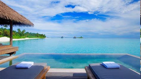 Swimming Pool Beach Resort Sea Palm Trees Tropical Maldives Water