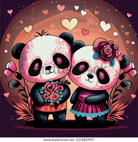 Cute Couple Pandas Love Stock Vector Royalty Free 2252803997