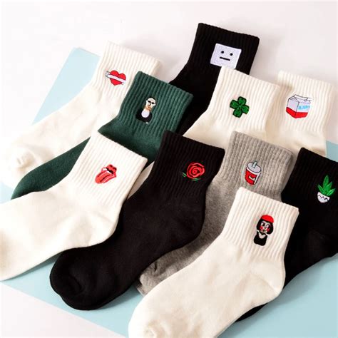 35 40 Unisex Cotton Harajuku Socks For Women Men Ulzzang Calcetines Black White Japanese Socks
