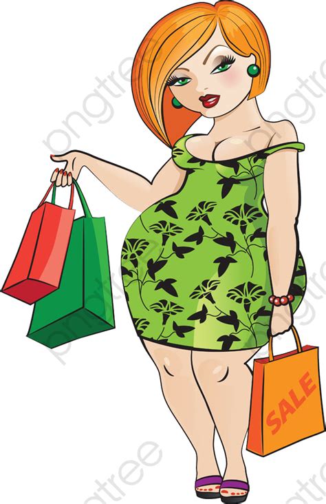 Fat Woman Shopping Woman Clipart Green Skirt Shopping Png And Vector