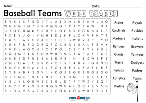 Baseball Word Search Cool2bkids