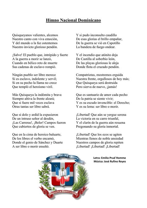 Himno Nacional Dominicano Los Símbolos Patrios Dominicano Letras Del Himno Nacional