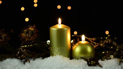 Christmas Candles And Decorations On White Snow Stock Footage Video