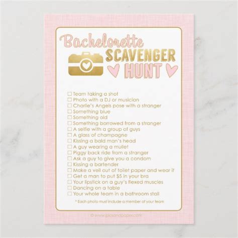 bachelorette party photo scavenger hunt game pink
