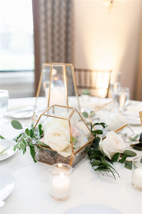 Modern Wedding Reception Centerpieces Glass And Gold Terrariums In