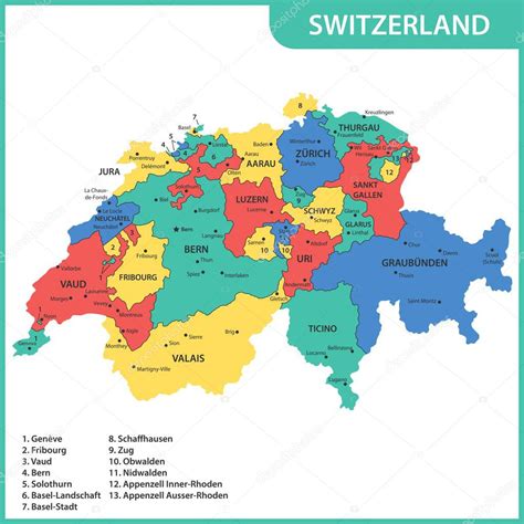 El Mapa Detallado De Suiza Con Regiones O Estados Y Ciudades Capitales