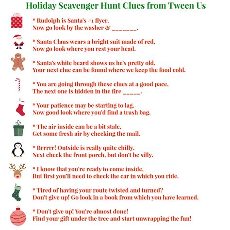 Has been added to your cart. Printable holiday scavenger hunt clues make present finding fun | Between Us Parents