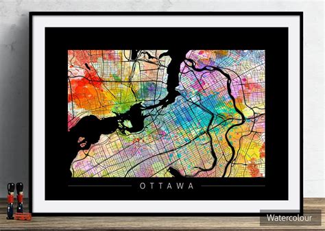 Ottawa Ontario Street Map Art Print Watercolor Illustration Wall Art