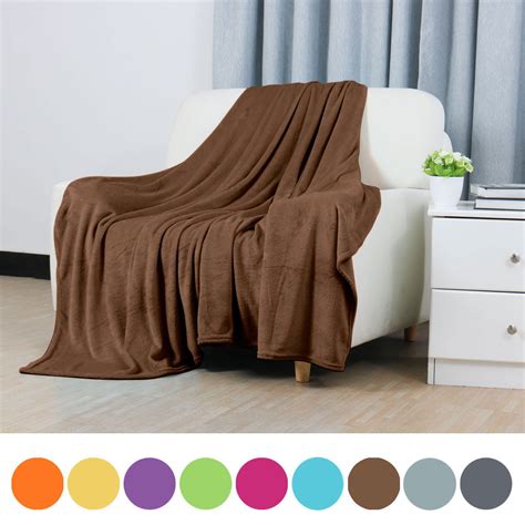 Soft Warm Fleece Blanket Throw Plain Plush Flannel Blankets Chocolate