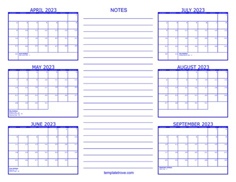 6 Month Calendar 2023