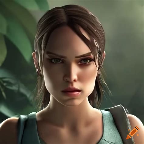 Close Up View Of Lara Croft In Jungle Setting On Craiyon