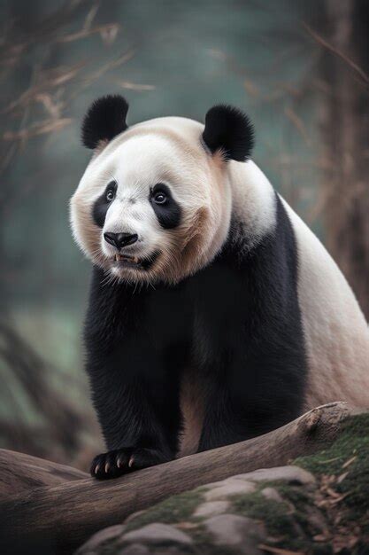 Premium Ai Image A Giant Panda Sits On A Branch In A Forest