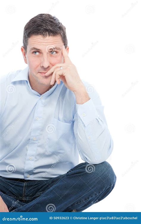 Thoughtful Sitting Man Leaning On His Hand Stock Image Image Of