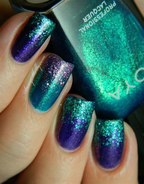 Purple And Green Blue Glitter Nails Gradient Nails Glitter Force Glitter Ombre Sparkle Nails