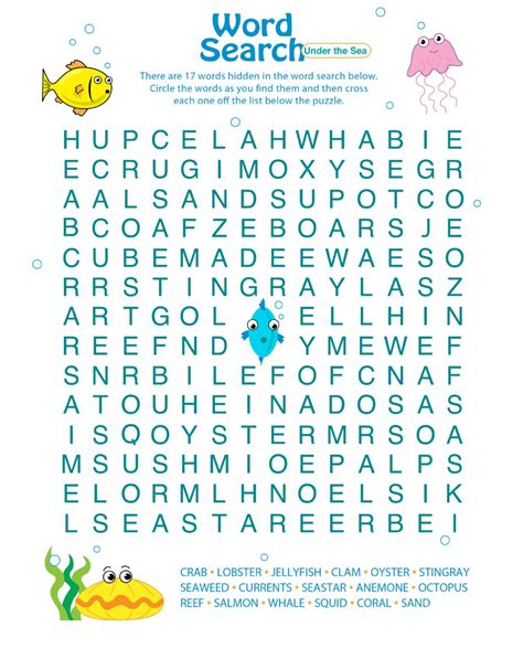 Under The Sea Word Search Worksheet