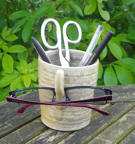 stylish stoneware bedside organiser for glasses and pens