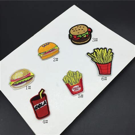 2020 hamburger fries foods stickers patches embroidered patch for clothing jean jacket parches